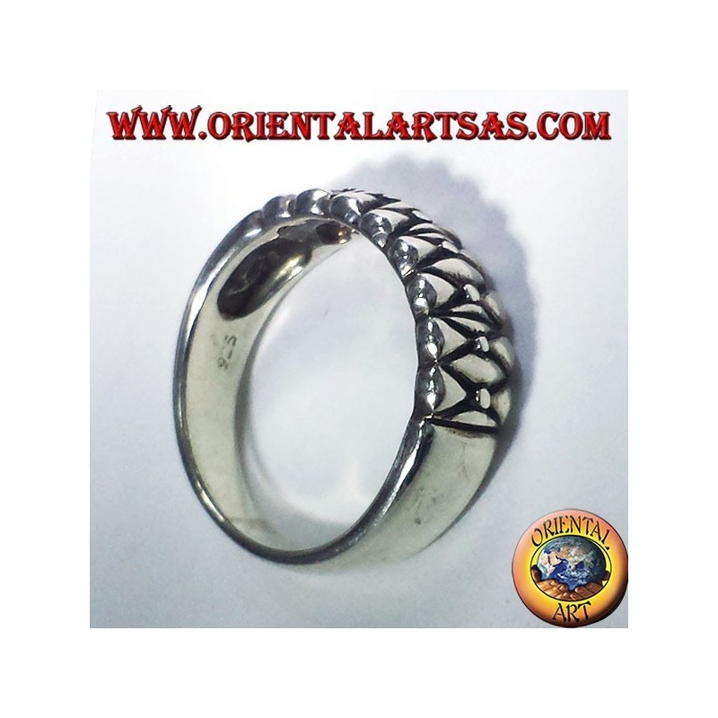 anillo de plata, banda dentada