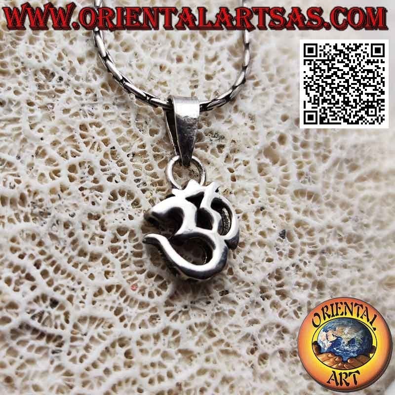 Colgante de plata con forma de mantra hindú ॐ om grueso y liso (12 mm)