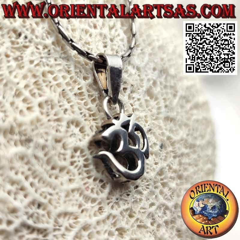 Ciondolo in argento a forma di mantra induista ॐ om spesso e liscio (12 mm)