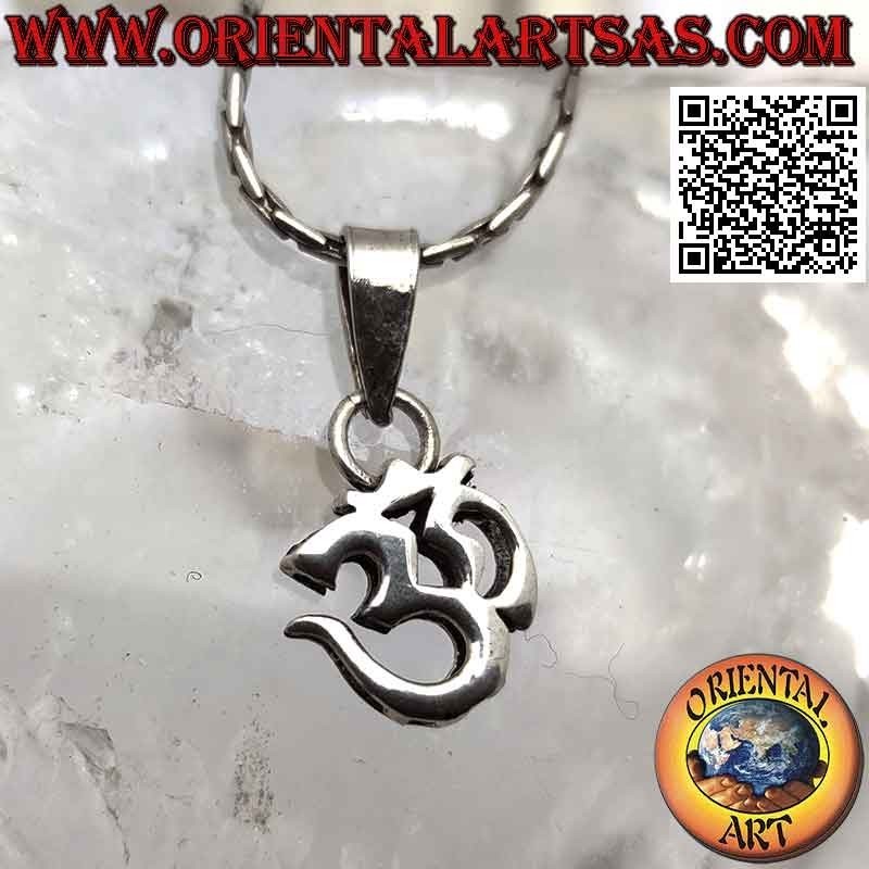 Silver pendant in the shape of a Hindu mantra ॐ om thick and smooth (12 mm)
