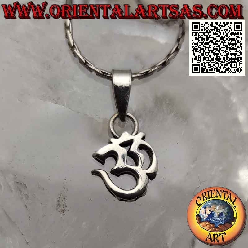 Ciondolo in argento a forma di mantra induista ॐ om spesso e liscio (12 mm)