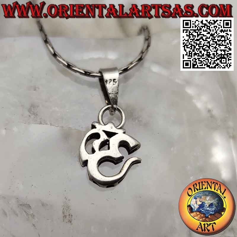 Colgante de plata con forma de mantra hindú ॐ om grueso y liso (12 mm)