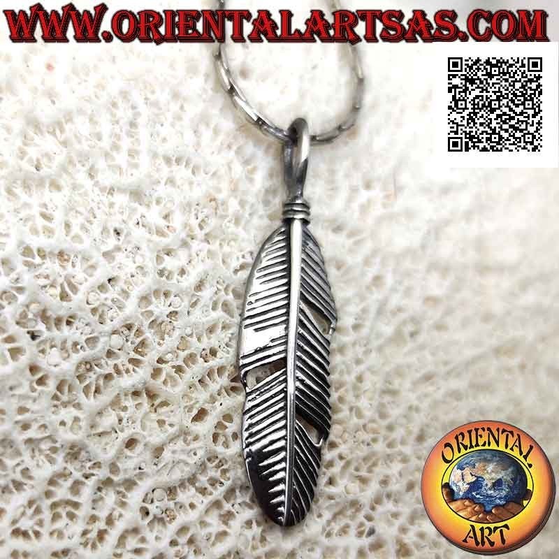 Pendentif plume amérindienne en argent (symbole de purification) 30 mm