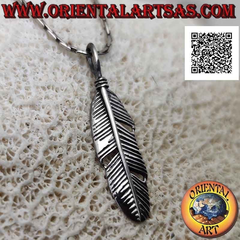 Silver Native American feather pendant (symbol of purification) 30 mm