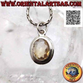 Pendentif en argent avec topaze jaune naturelle ovale sur monture simple avec bord plat et lisse