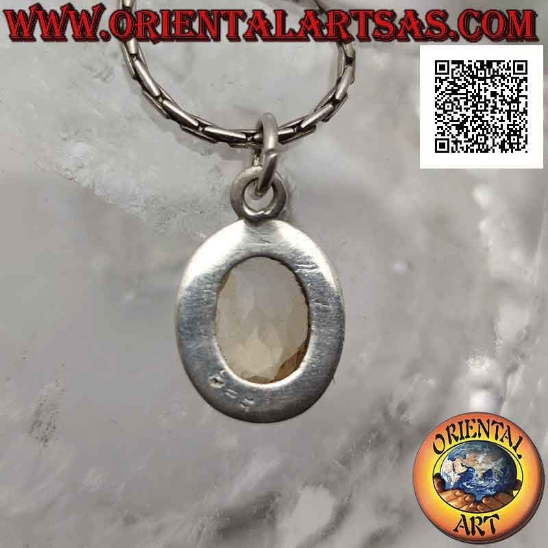 Colgante de plata con topacio amarillo natural ovalado en engaste simple con borde plano liso