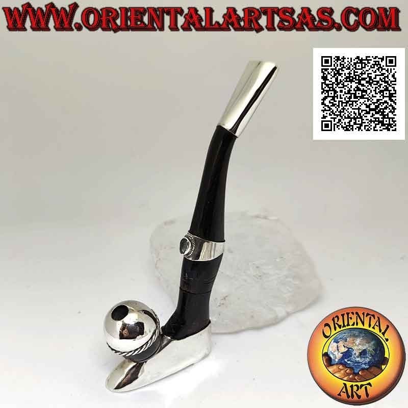 Cigarrillo "pipa" de jugador de fútbol en cuerno de buey e inserciones de plata 925 ‰ con topacio natural
