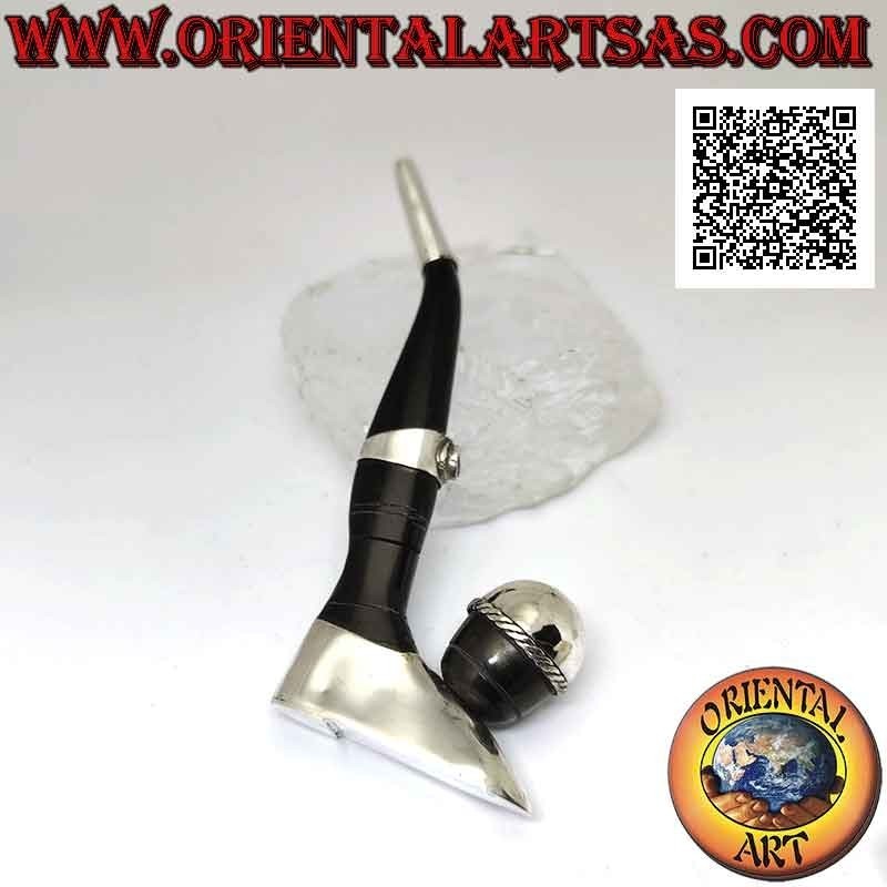 Bocchino "pipa" per sigarette del calciatore in corno di bue e inserti in argento 925 ‰ con topazio naturale