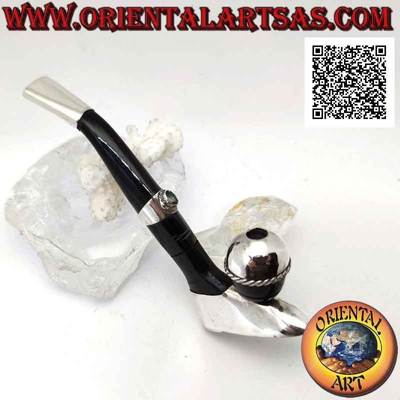 Soccer player's "pipe" cigarette holder in ox horn and 925 ‰ silver inserts with natural topaz