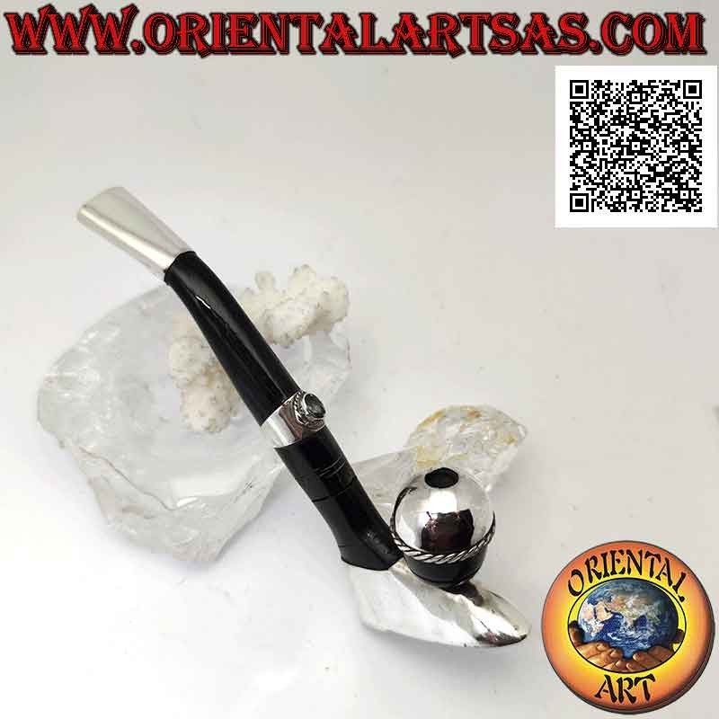 Bocchino "pipa" per sigarette del calciatore in corno di bue e inserti in argento 925 ‰ con topazio naturale