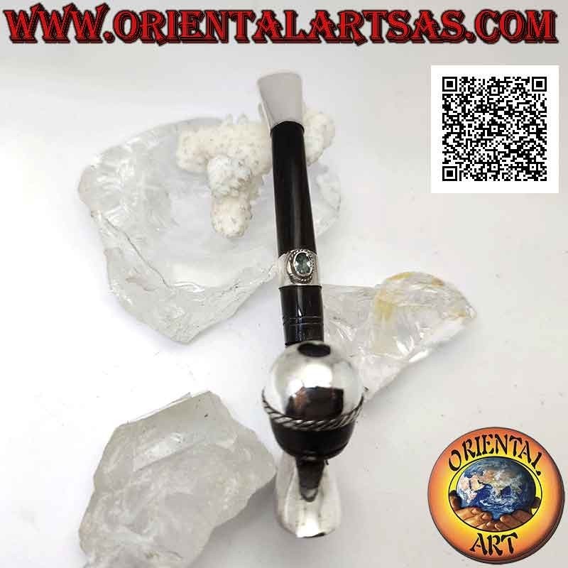 Fume-cigarette "pipe" de footballeur en corne de boeuf et inserts en argent 925‰ avec topaze naturelle