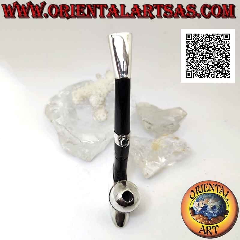 Bocchino "pipa" per sigarette del calciatore in corno di bue e inserti in argento 925 ‰ con topazio naturale