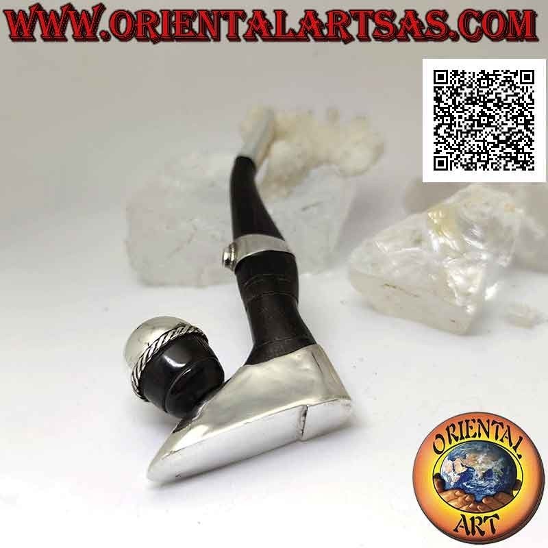 Cigarrillo "pipa" de jugador de fútbol en cuerno de buey e inserciones de plata 925 ‰ con topacio natural