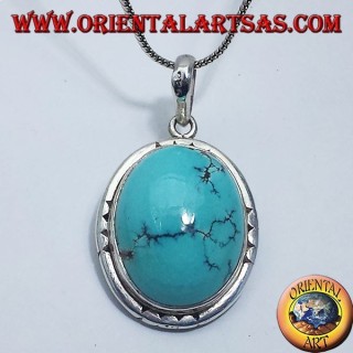 Ciondolo in argento con Turchese Tibetano naturale 