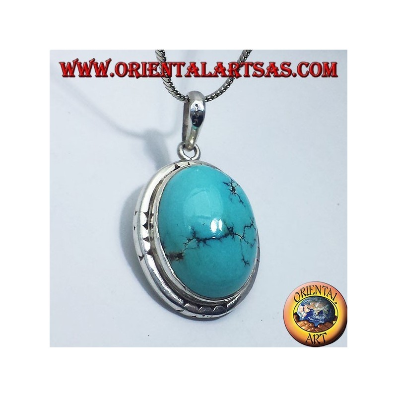 Silver Pendant with Natural Turquoise Tibetan