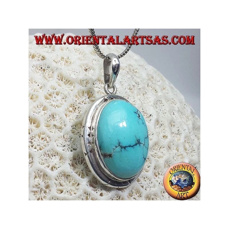 Ciondolo in argento con Turchese Tibetano naturale 