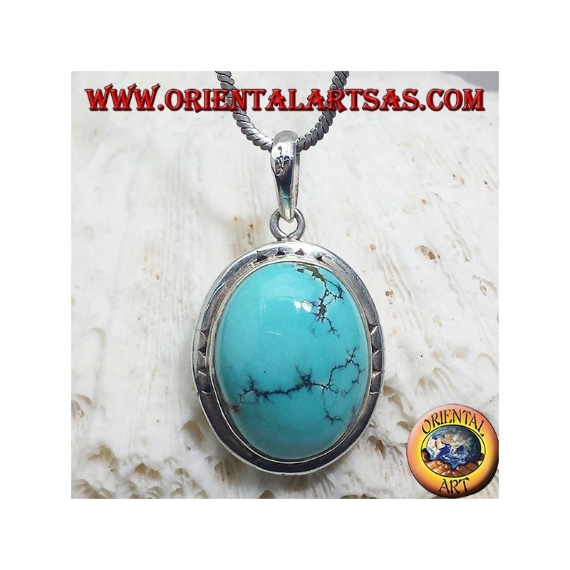 Pendentif en argent avec Turquoise naturelle tibétaine