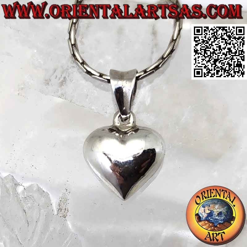 Silver pendant, 12 mm rounded three-dimensional smooth heart