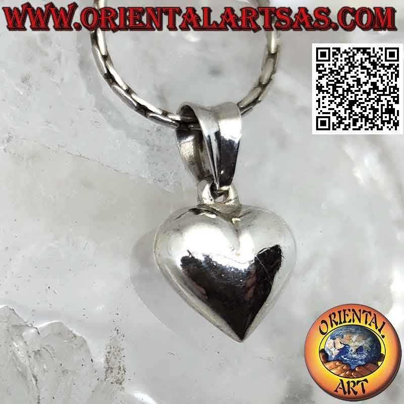 Silver pendant, 12 mm rounded three-dimensional smooth heart