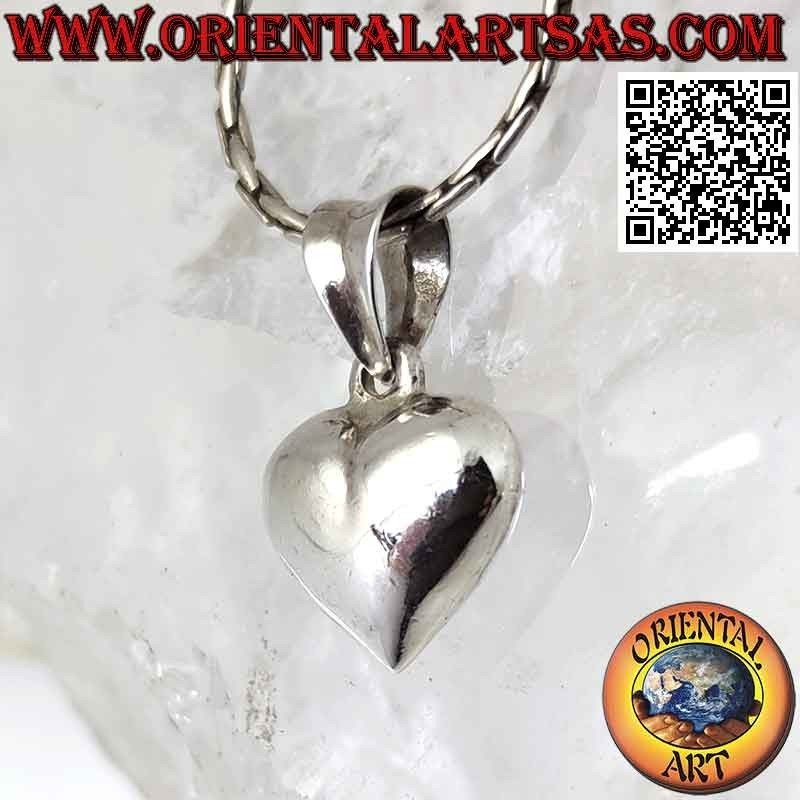 Silver pendant, 12 mm rounded three-dimensional smooth heart