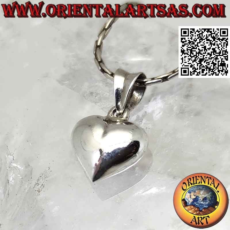 Silver pendant, 12 mm rounded three-dimensional smooth heart