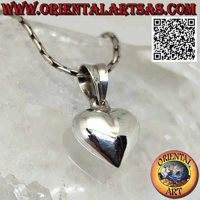 Colgante de plata, corazón liso tridimensional redondeado de 12 mm