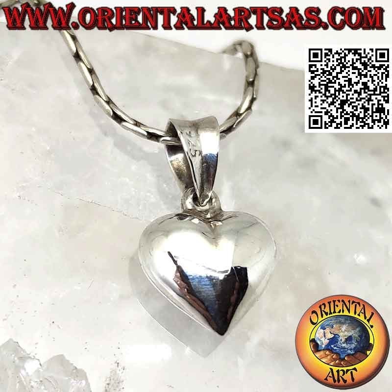 Silver pendant, 12 mm rounded three-dimensional smooth heart