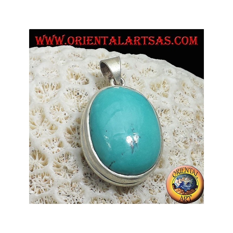 Silver Pendant with Natural Turquoise Tibetan (Oval)