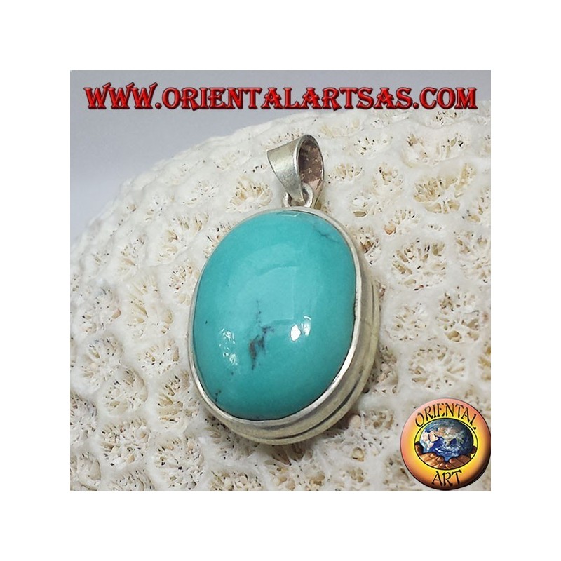 Silber Anhänger mit natürlicher Türkis Tibetische (Oval)