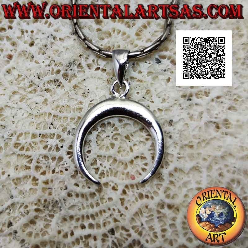 Ciondolo in argento, mezzaluna wicca con punte verso il giù (liscia e bombata) 15 mm
