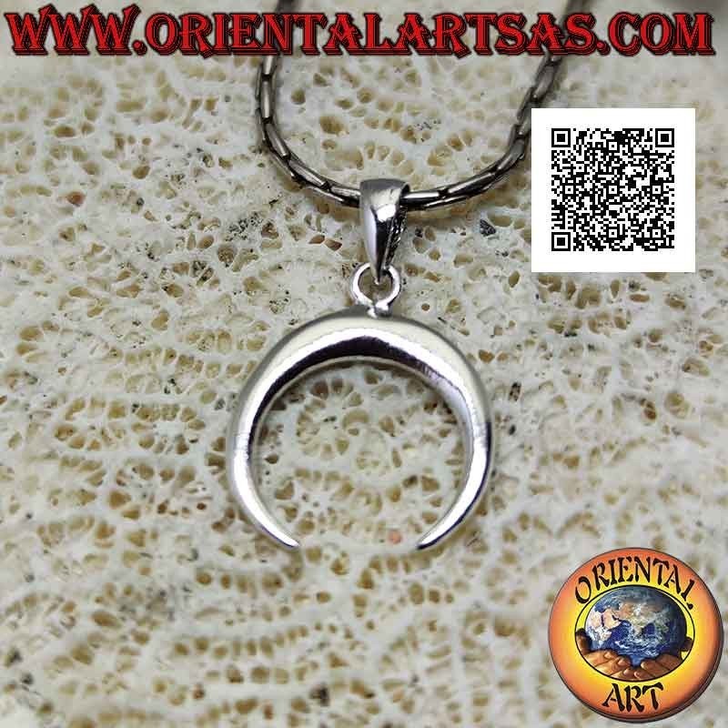 Pendentif en argent, croissant wicca avec pointes vers le bas (lisse et arrondi) 15 mm