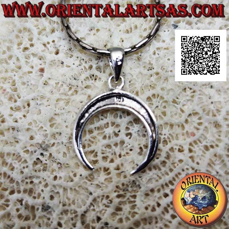 Silver pendant, wicca crescent with downward points (smooth and rounded) 15 mm