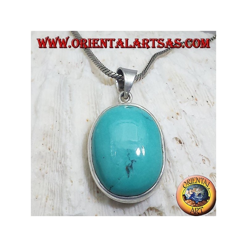 Silver Pendant with Natural Turquoise Tibetan (Oval)