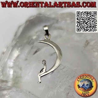 Silver pendant, child sitting on the moon (dreamworks symbol)