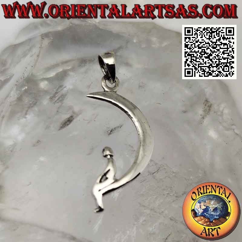 Pendentif en argent, enfant assis sur la lune (symbole dreamworks)