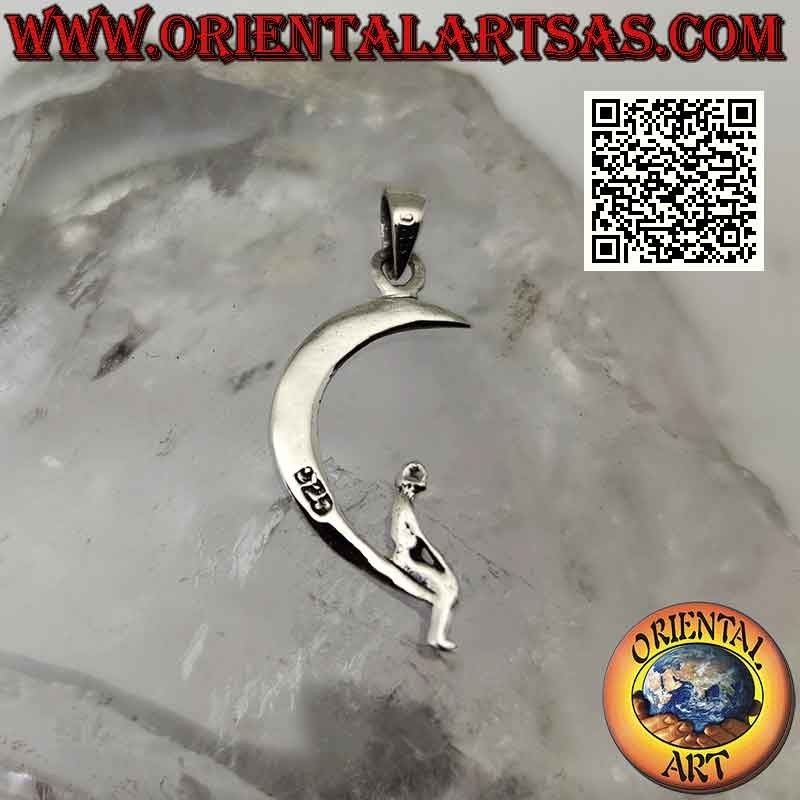Pendentif en argent, enfant assis sur la lune (symbole dreamworks)