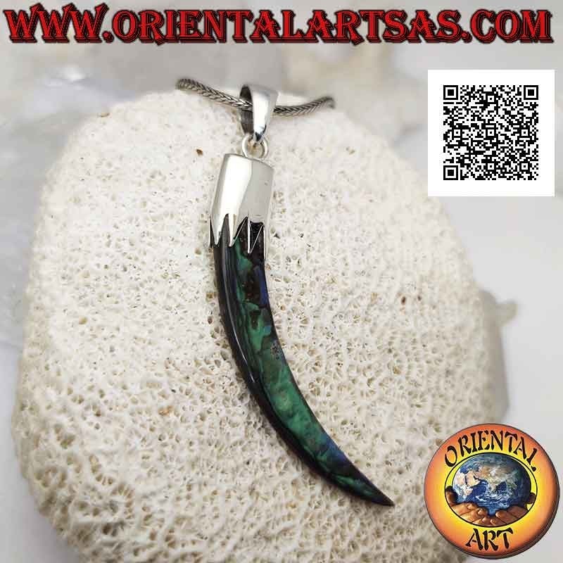 Silberanhänger, Abalone (Paua-Muschel) „Glücksbringer“-Horn mit Haube (A)