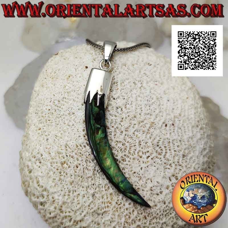 Silberanhänger, Abalone (Paua-Muschel) „Glücksbringer“-Horn mit Haube (A)