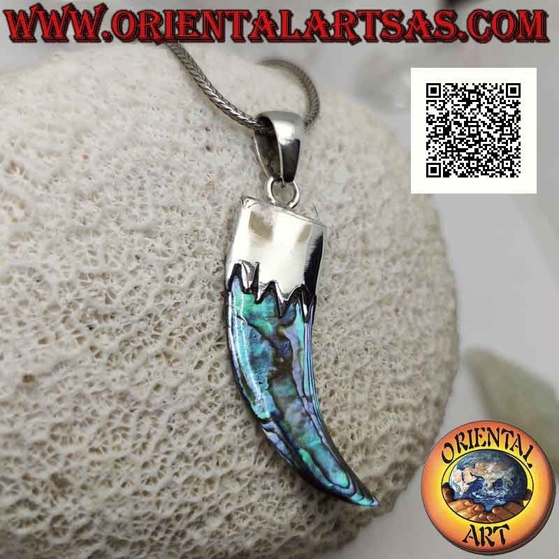 Colgante de plata, abulón (concha de paua) cuerno "amuleto de la suerte" con capucha (B)