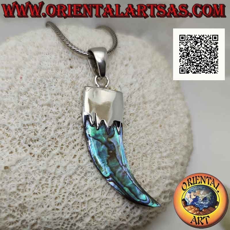 Ciondolo in argento, cornetto "portafortuna" di abalone (paua shell) con cappuccio (B)