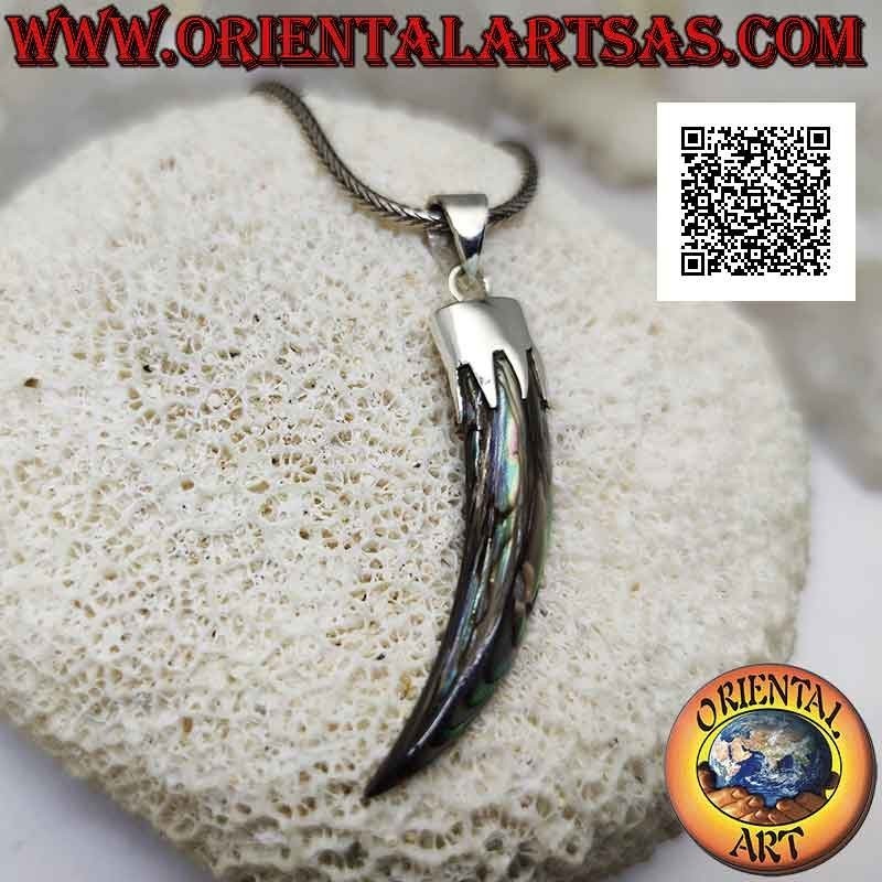 Pendentif en argent, corne d'ormeau (paua shell) "porte-bonheur" avec capuchon (C)