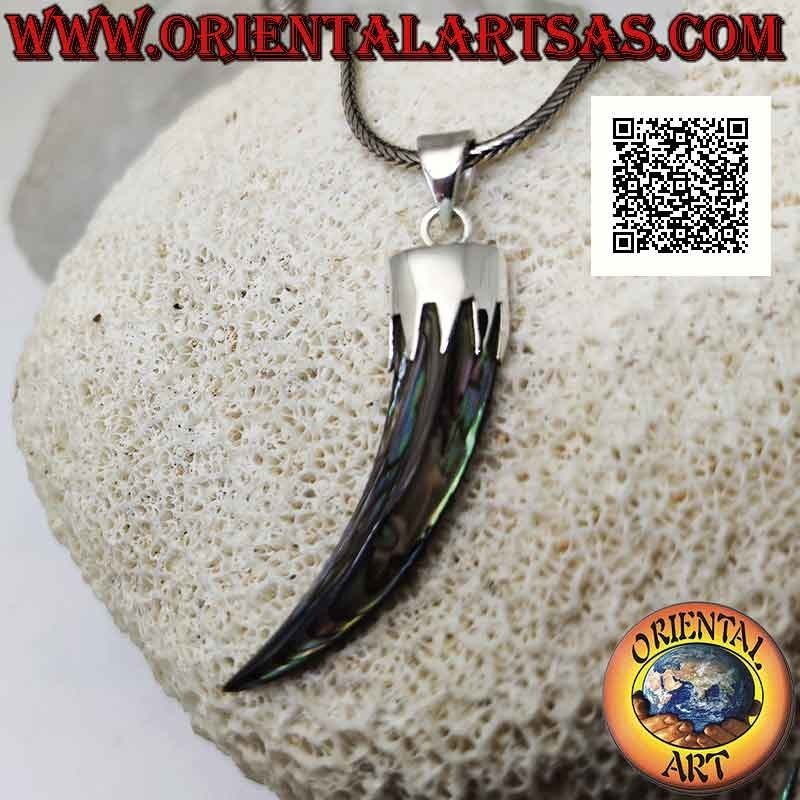 Ciondolo in argento, cornetto "portafortuna" di abalone (paua shell) con cappuccio (C)