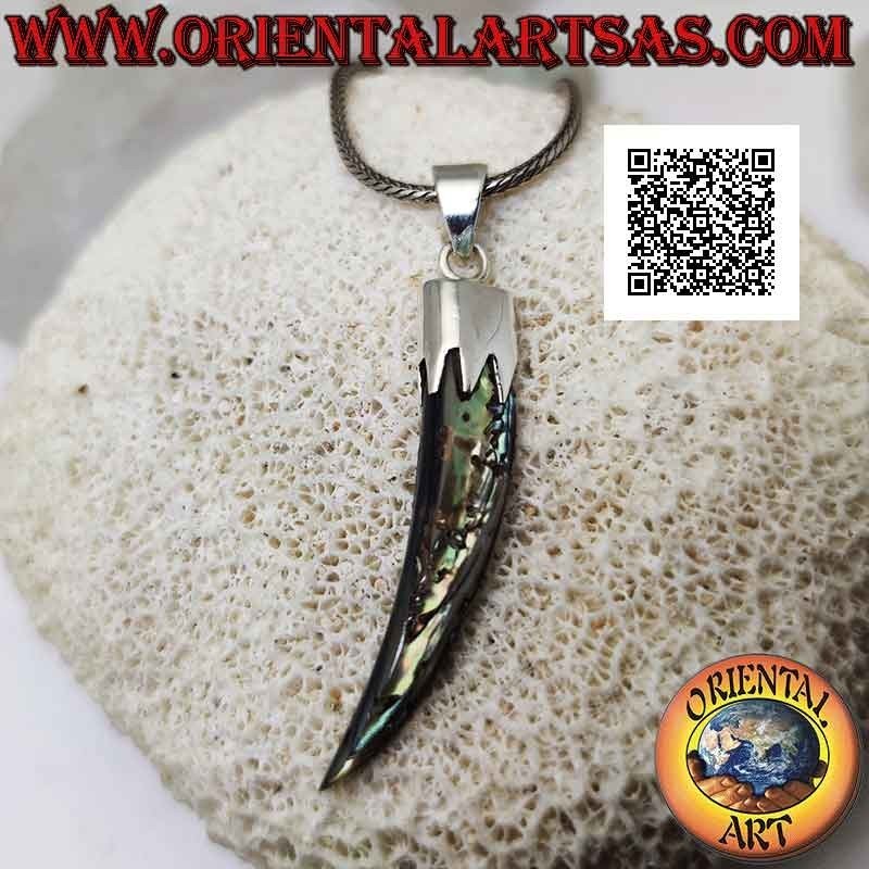 Pendentif en argent, corne d'ormeau (paua shell) "porte-bonheur" avec capuchon (C)