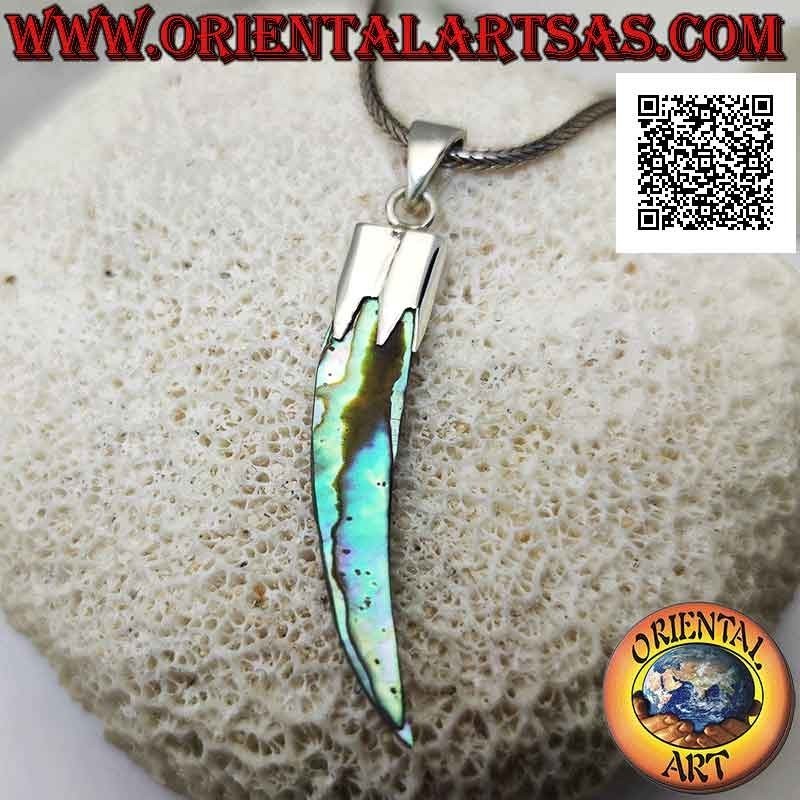 Silberanhänger, Abalone (Paua-Muschel) „Glücksbringer“-Horn mit Haube (C)