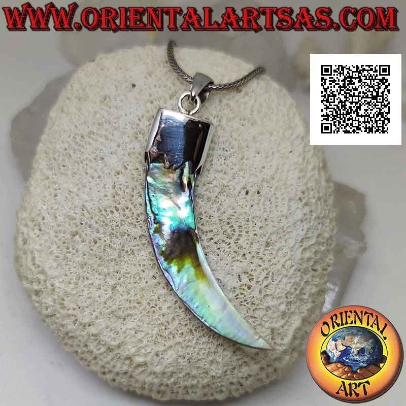 Pendentif en argent, corne d'ormeau (paua shell) "porte-bonheur" avec capuchon (D)