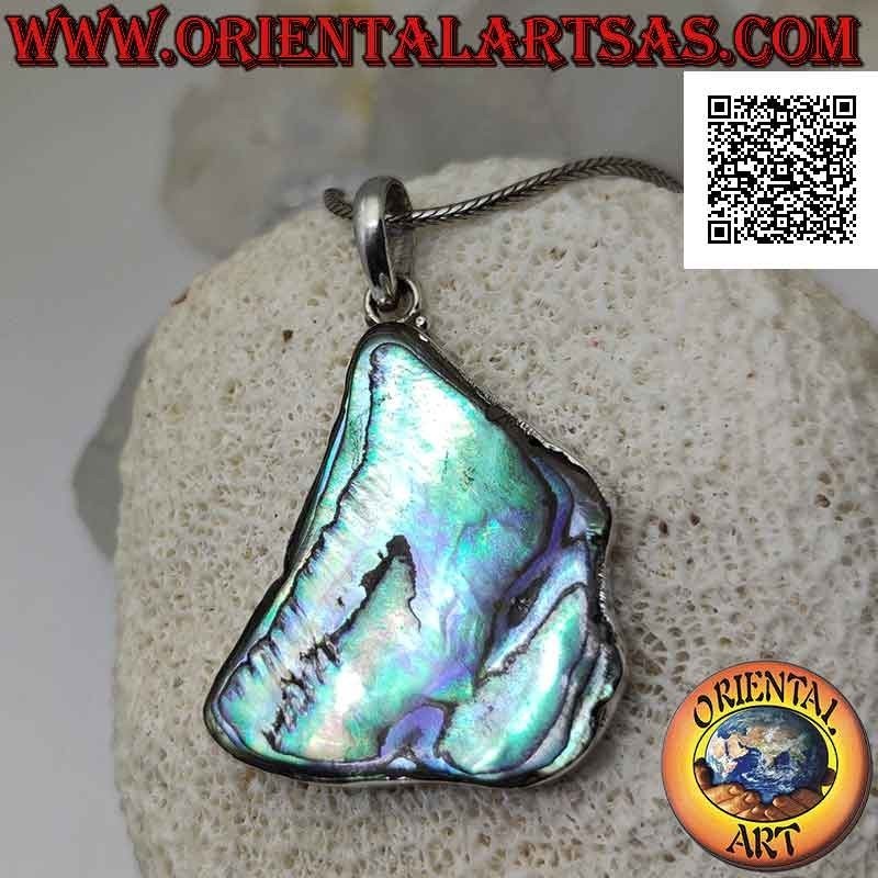 Pendentif en argent avec coquille de paua de forme irrégulière (ormeau) avec fil de bord lisse (A)