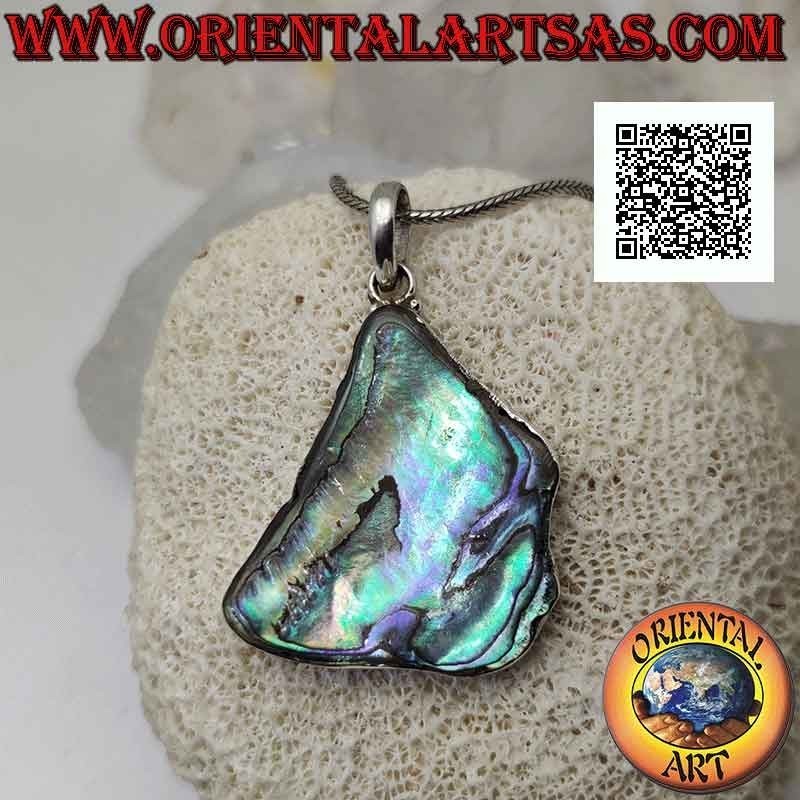 Pendentif en argent avec coquille de paua de forme irrégulière (ormeau) avec fil de bord lisse (A)