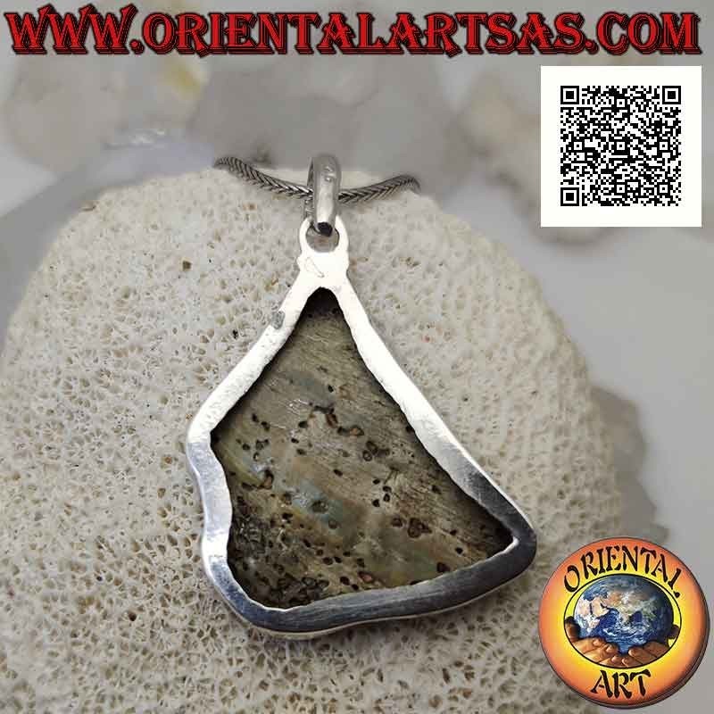 Silver pendant with irregularly shaped paua shell (abalone) with smooth edge wire (A)