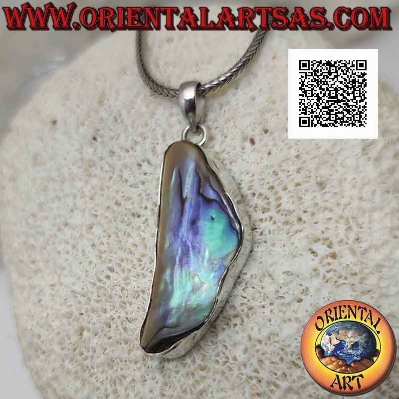 Pendentif en argent avec coquille de paua de forme irrégulière (ormeau) avec fil de bord lisse (B)