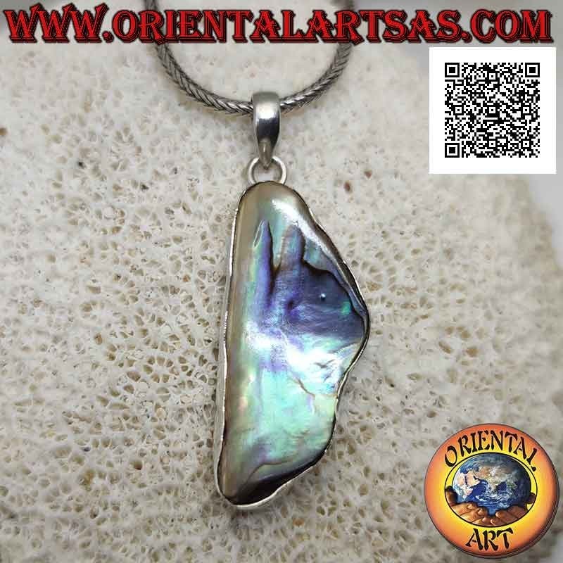 Silberanhänger mit unregelmäßig geformter Paua-Muschel (Abalone) mit glattem Randdraht (B)